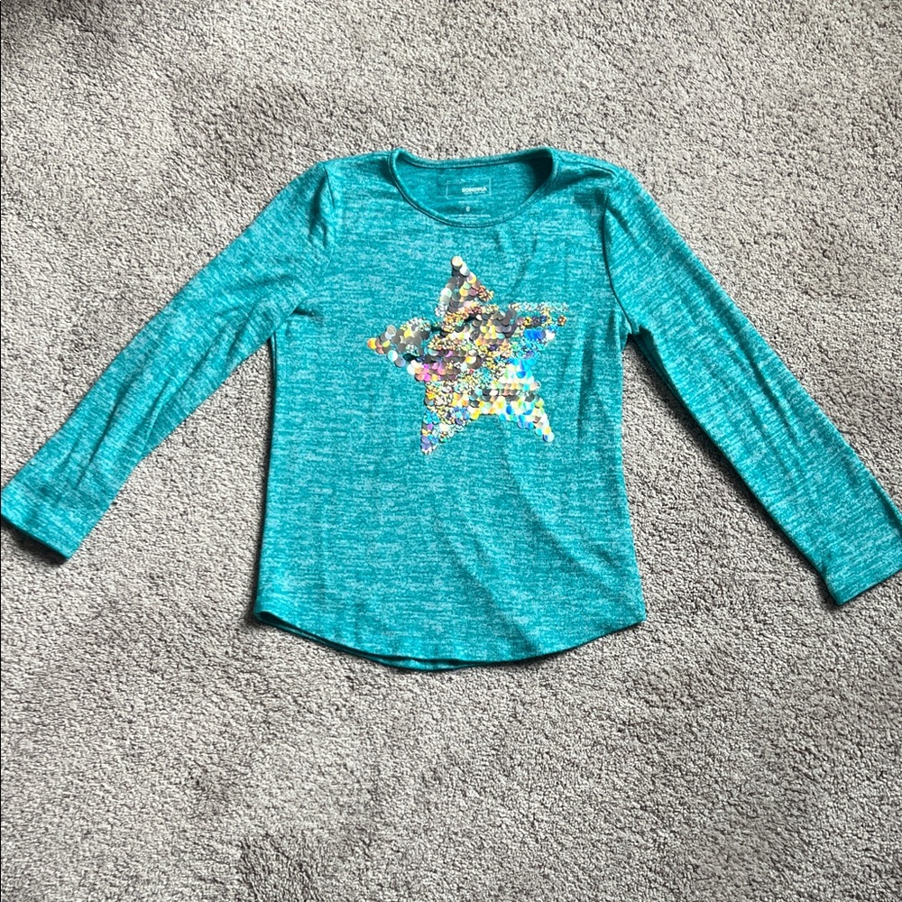 Girls Teal Star Kids Long Sleeve Shirt - 6